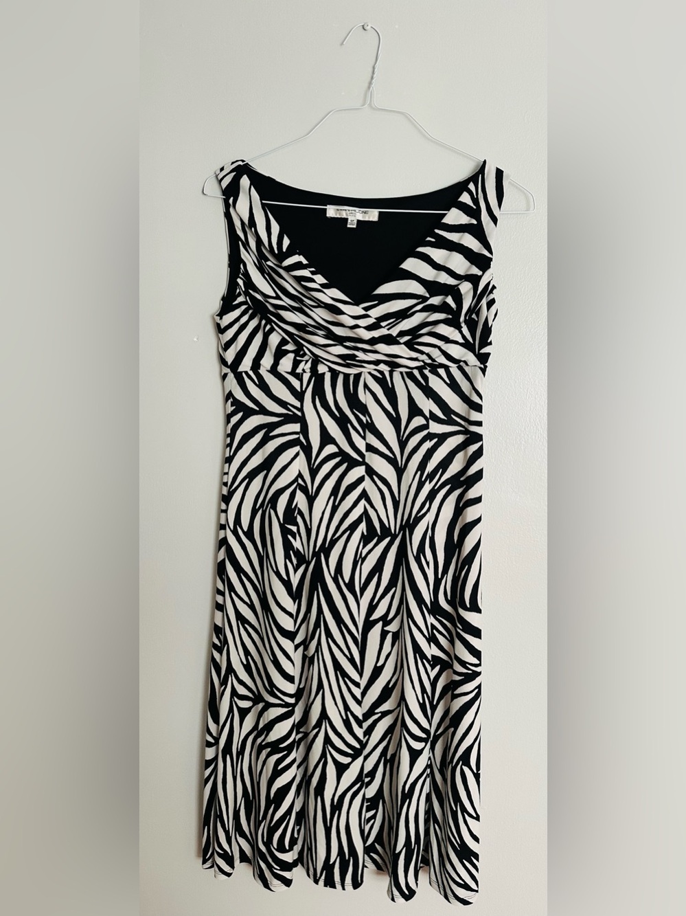 Evan Picone Black and White Zebra-Print Midi Dress